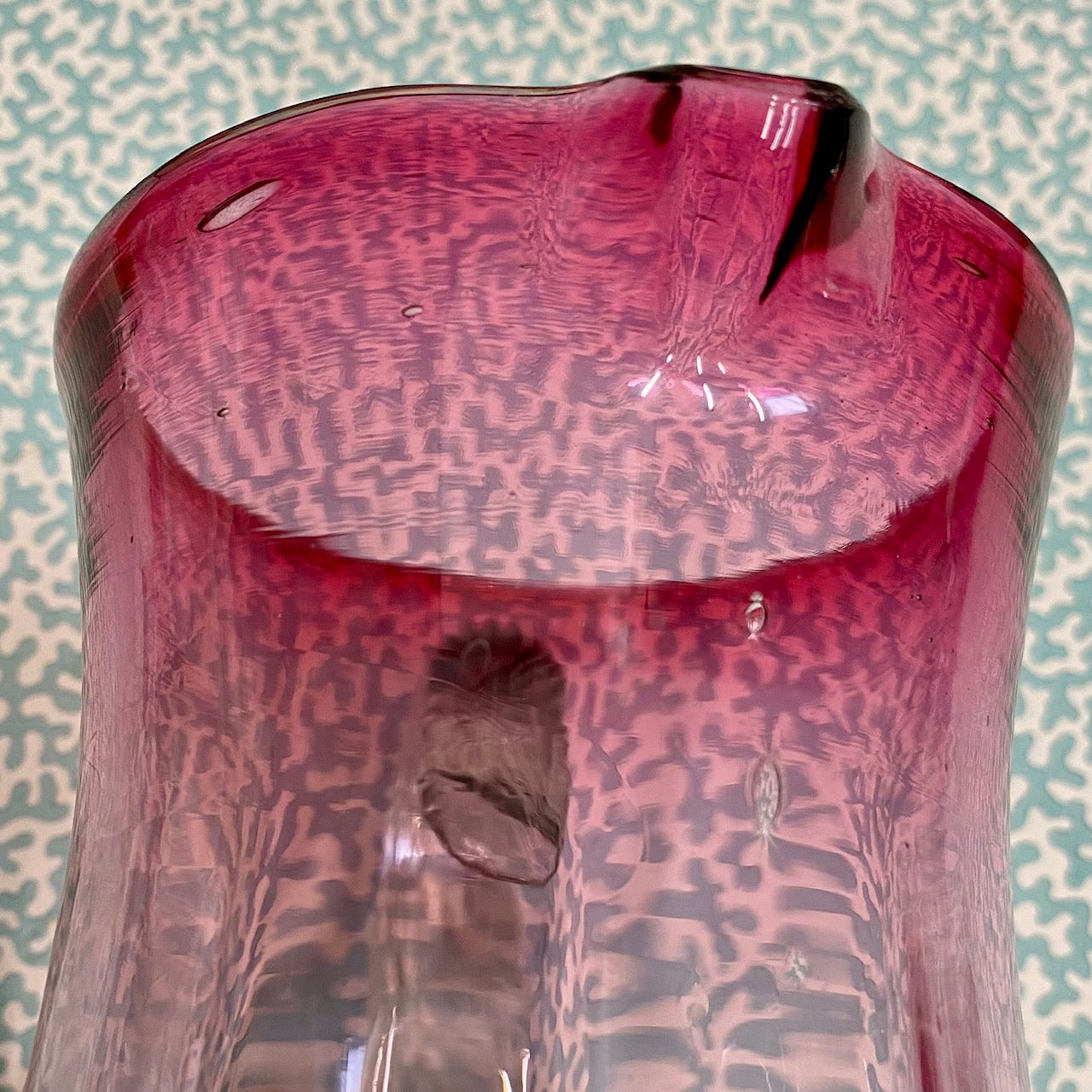 Tinted Cranberry and Clear Glass Jug  S19