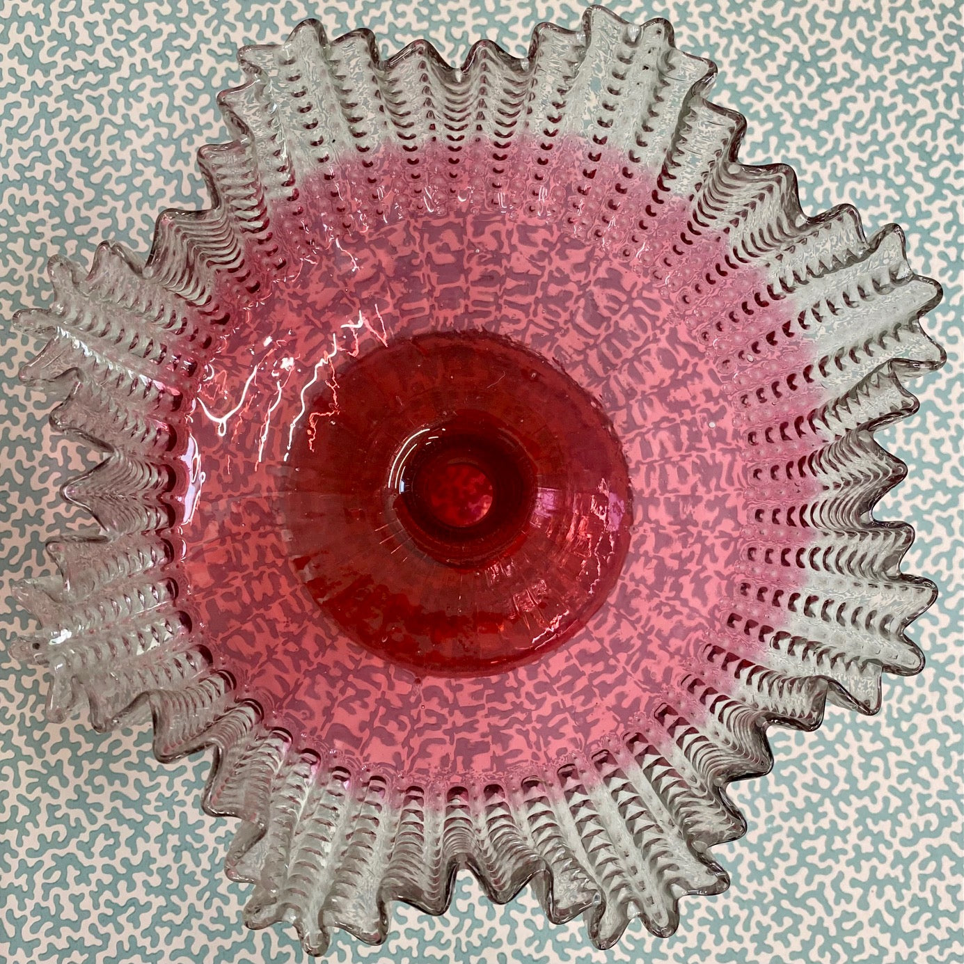 Cranberry Tazza Pedestal with Frilled Rim A156