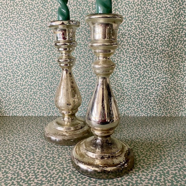 Pair Large Antique Mercury Glass Candlesticks