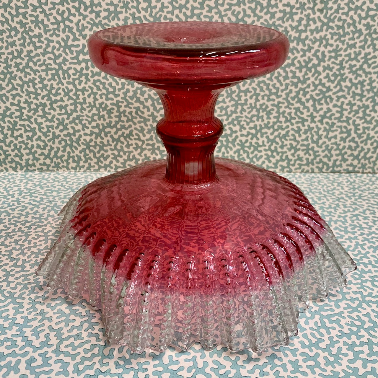 Cranberry Tazza Pedestal with Frilled Rim A156