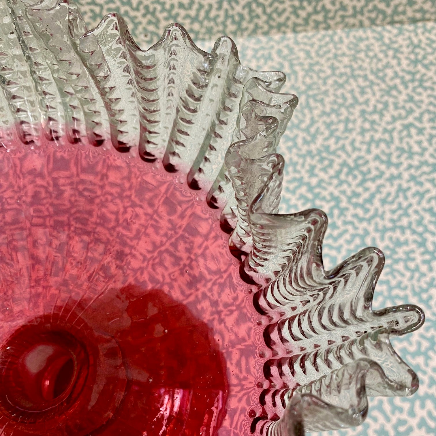 Cranberry Tazza Pedestal with Frilled Rim A156