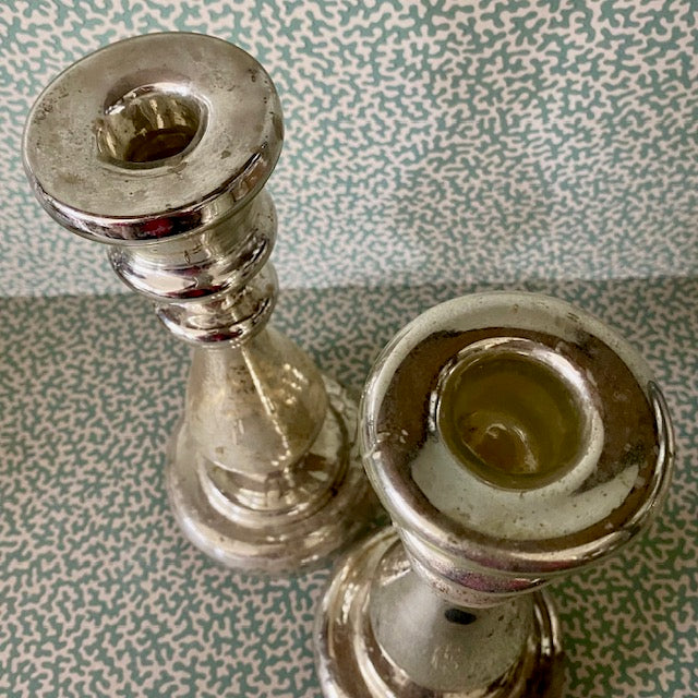 Pair Large Antique Mercury Glass Candlesticks