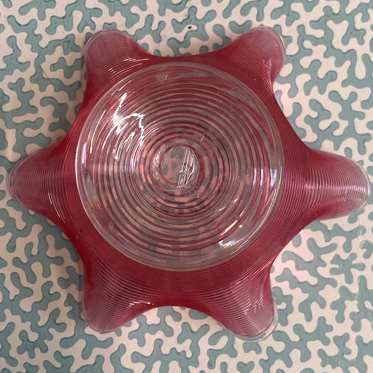 Cranberry Bonbon Threaded Glass with Frill Edge  V61