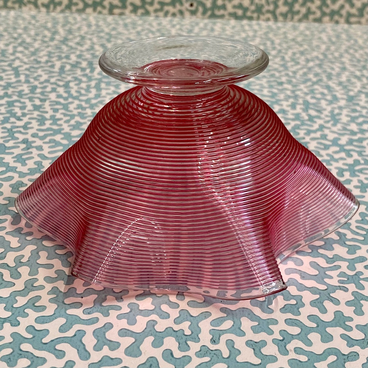 Cranberry Bonbon Threaded Glass with Frill Edge  V61