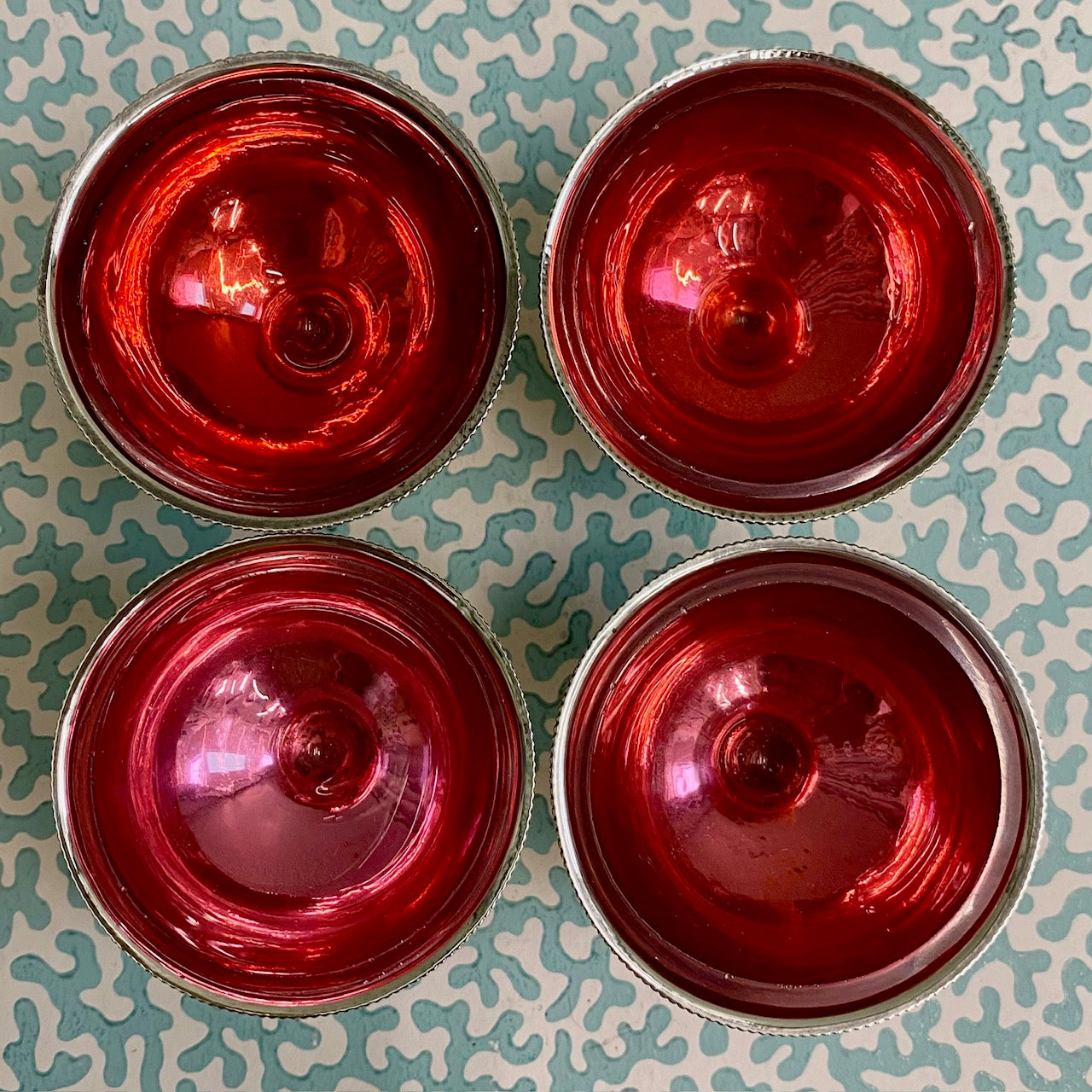 Set Four Cranberry Silver Plated Salts  Y42