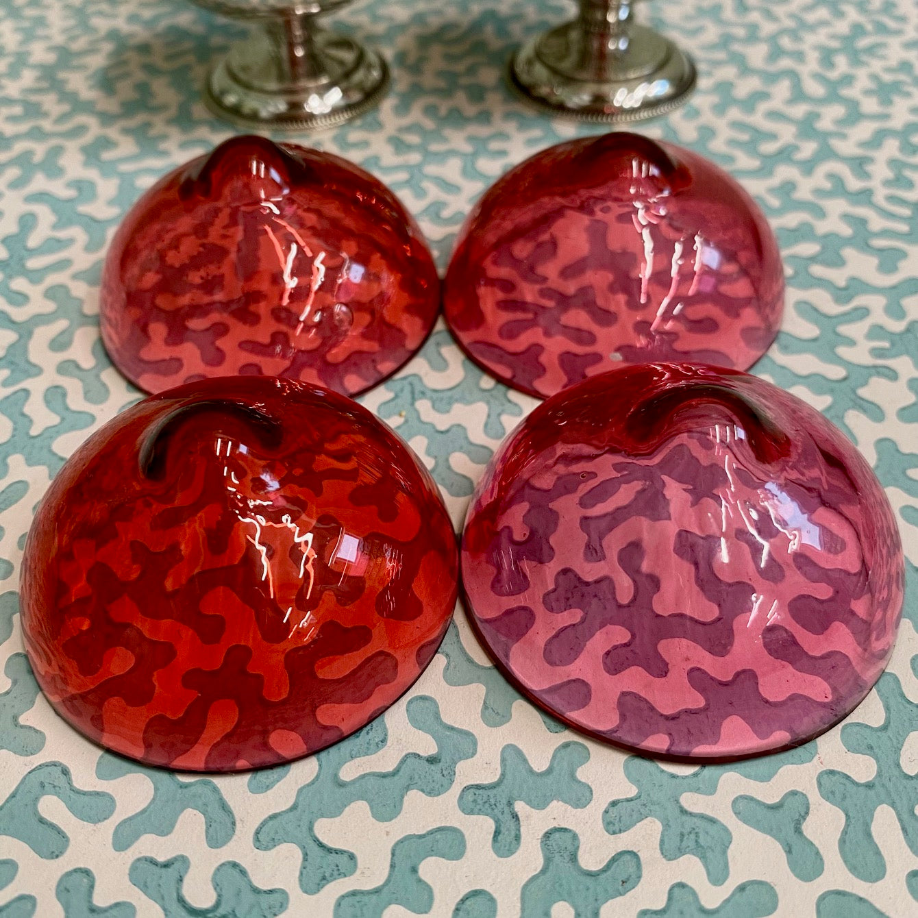 Set Four Cranberry Silver Plated Salts  Y42