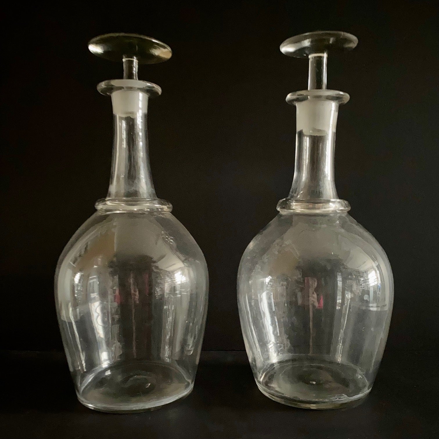 PAIR HUGE ANTIQUE FRENCH GLASS DECANTERS