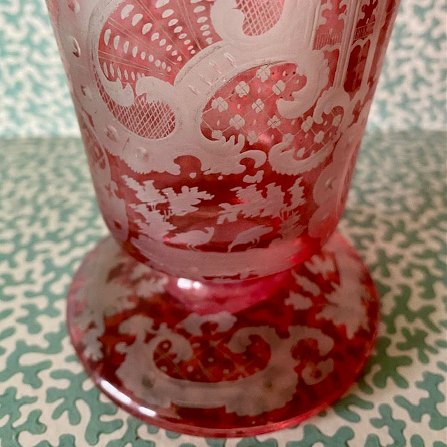 Exquisite Bohemian Pink Glass Vase