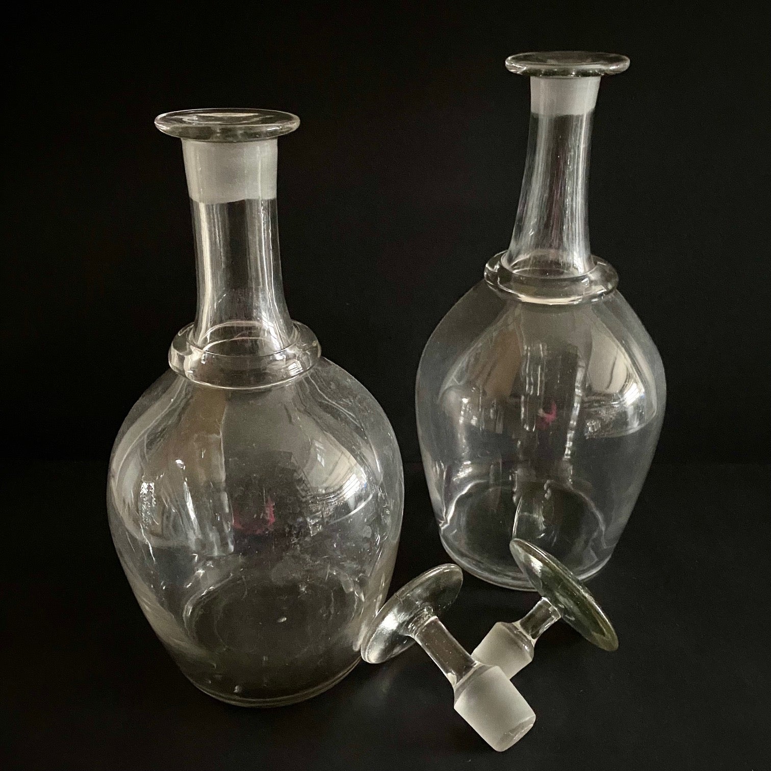 PAIR HUGE ANTIQUE FRENCH GLASS DECANTERS