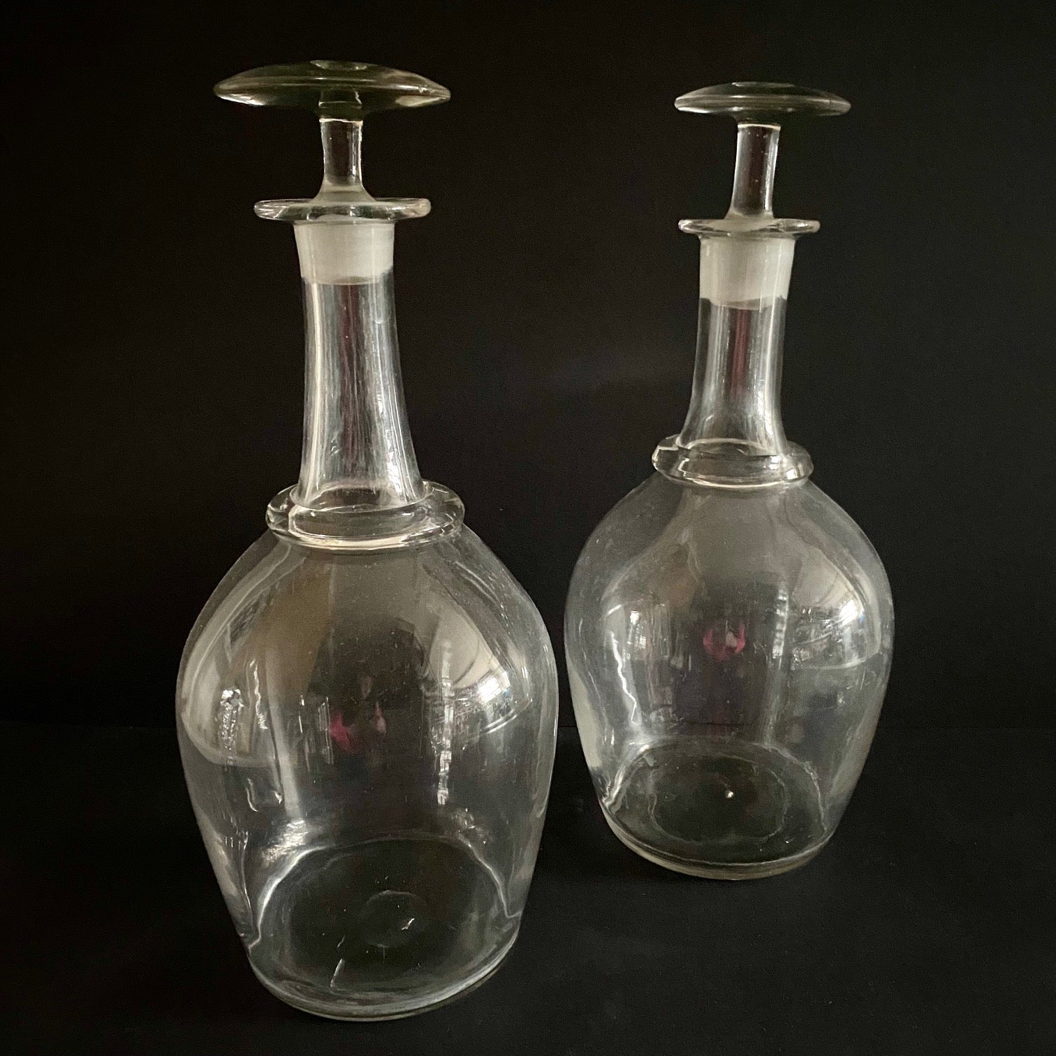 PAIR HUGE ANTIQUE FRENCH GLASS DECANTERS