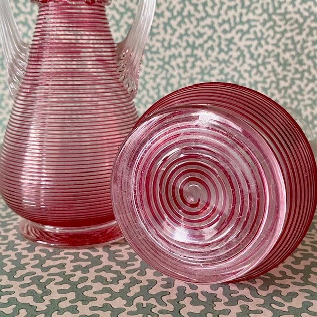 Pair Pink Thread Glass Urn Vases