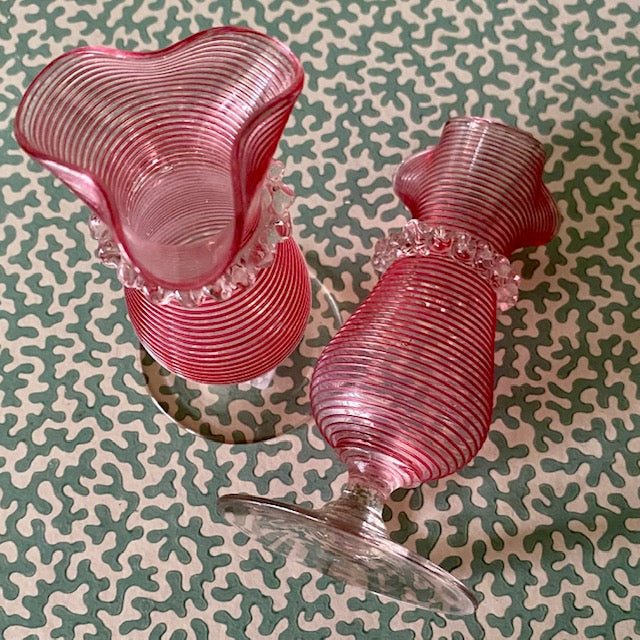 Pair Pink Thread Posy Vases