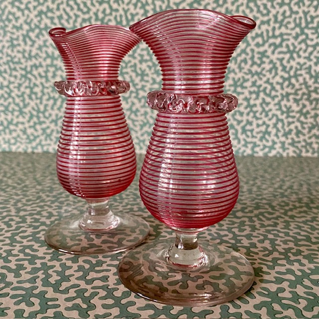 Pair Pink Thread Posy Vases