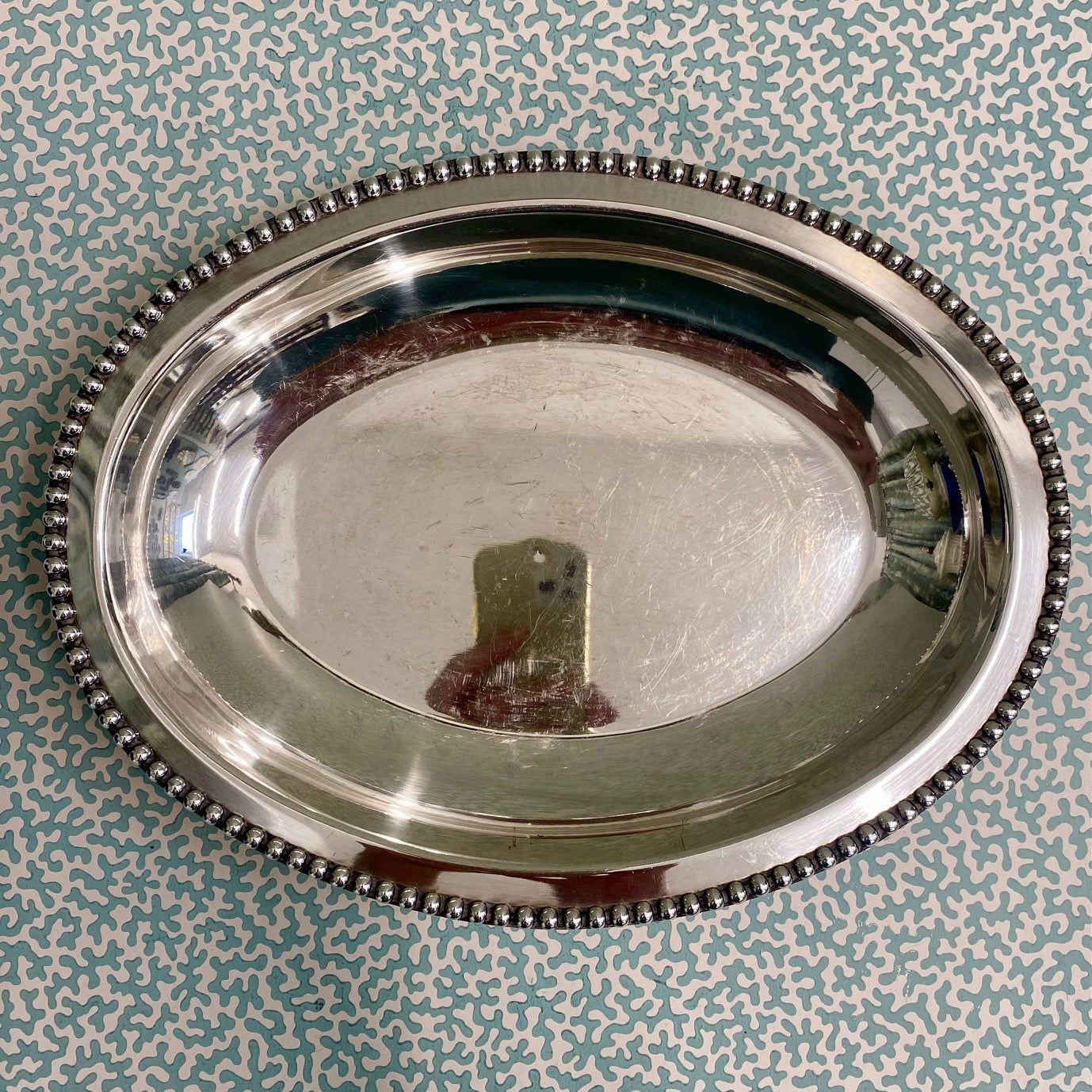 Silver Plated Oval Dish with Beaded Rim  G27