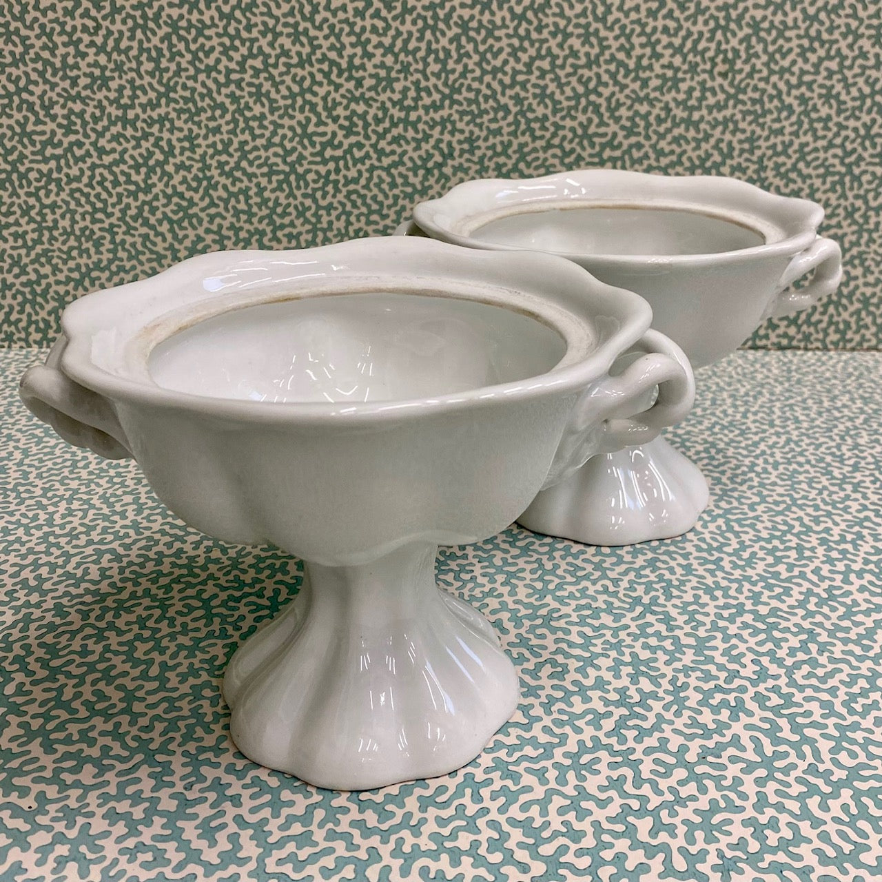 Pair White Pedestal Planters  A163