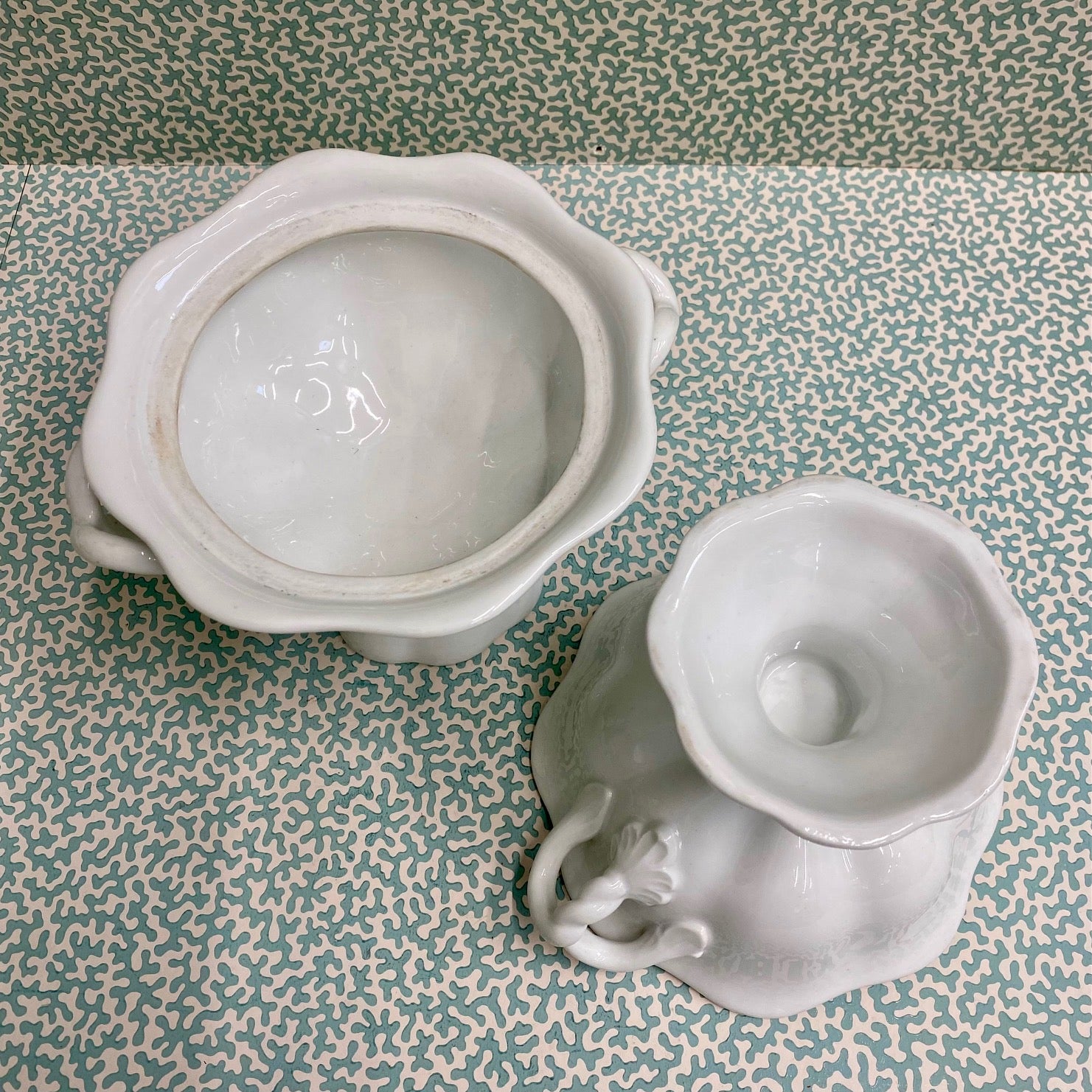 Pair White Pedestal Planters  A163