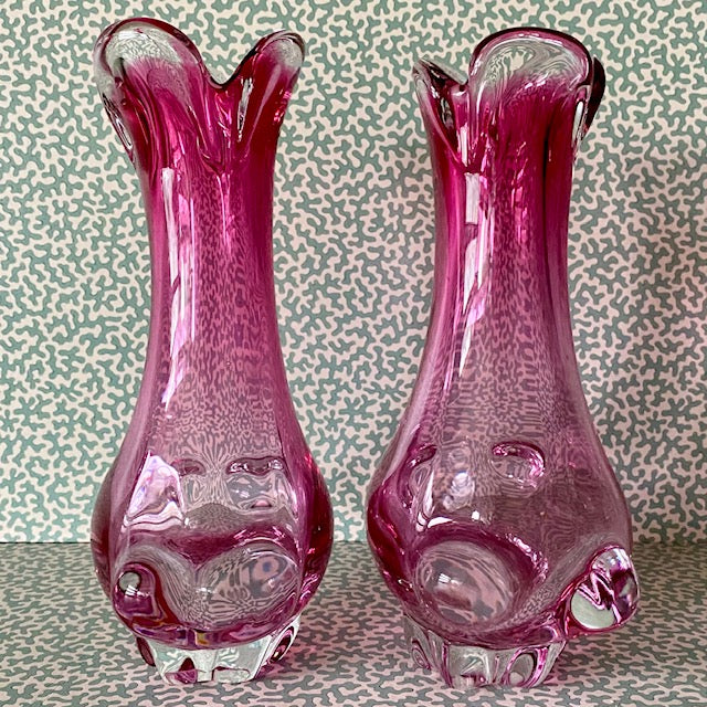 Pair Vintage Murano 1960's Pink Glass Vases