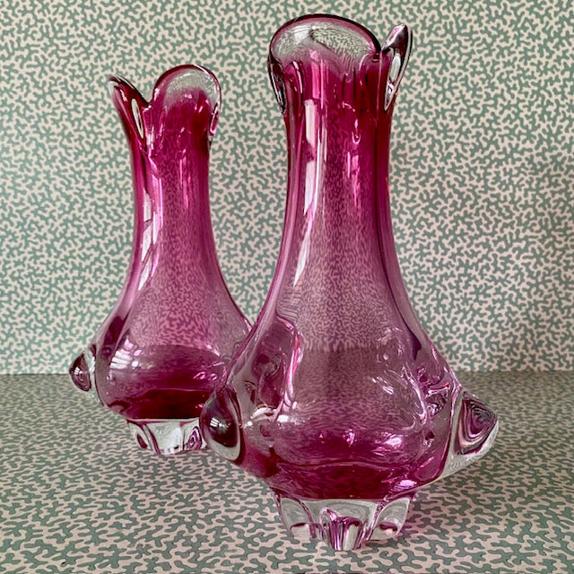 Pair Vintage Murano 1960's Pink Glass Vases