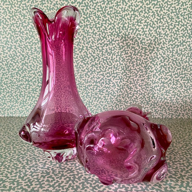 Pair Vintage Murano 1960's Pink Glass Vases