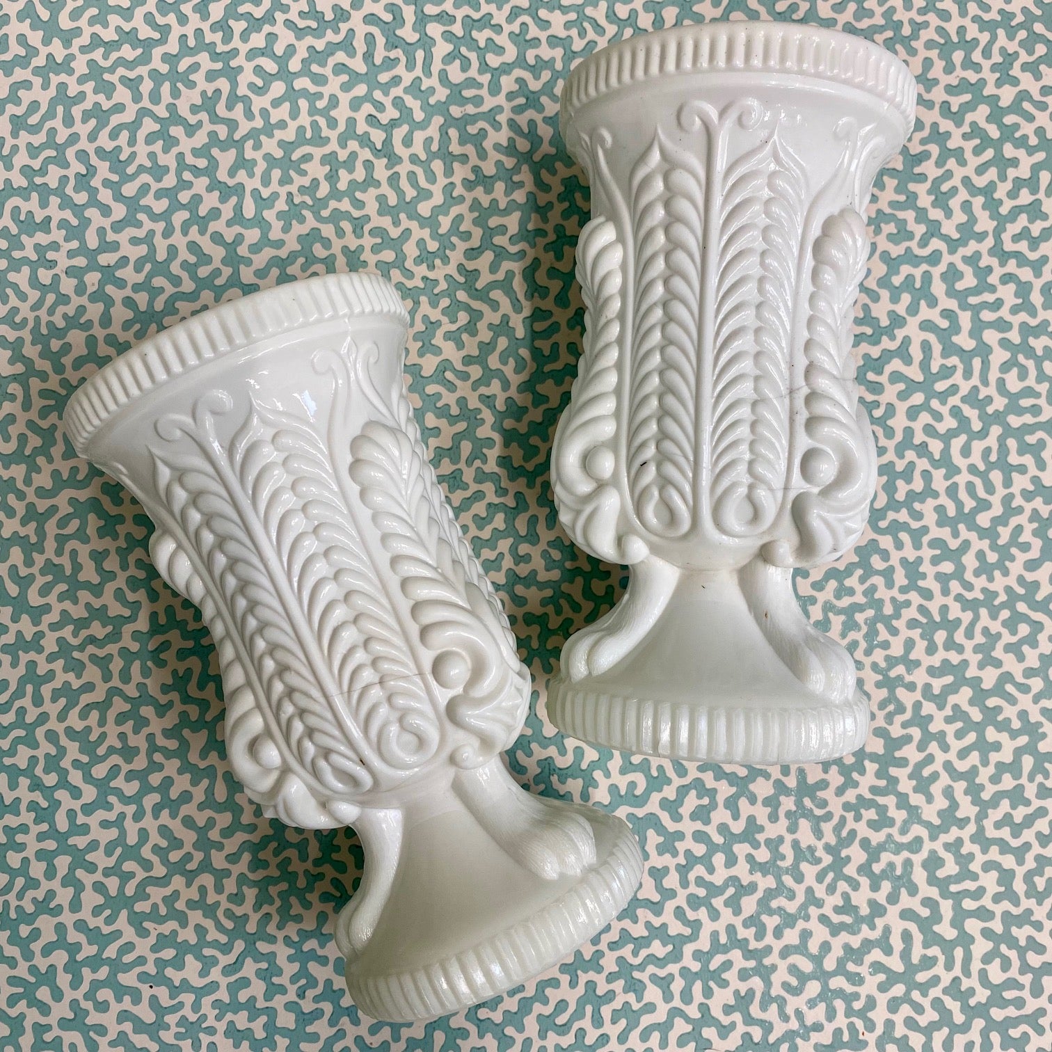 Pair Pressed Milk Glass Vases  D116