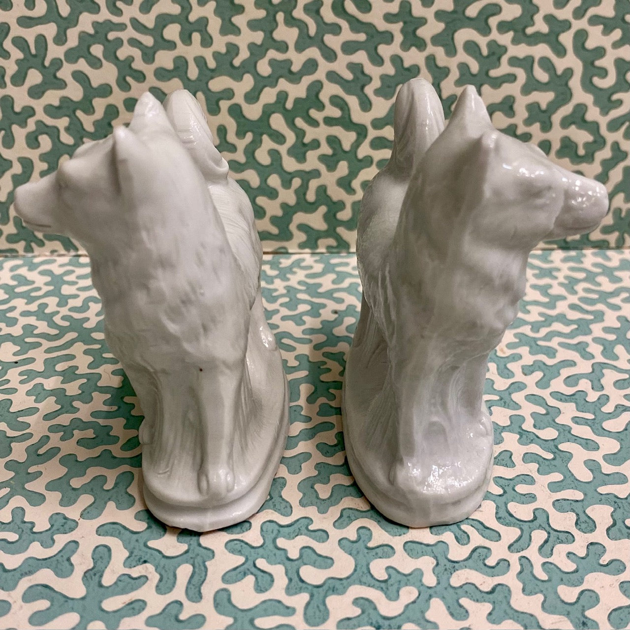 Pair Mini White Bisque Porcelain Standing Dog Figurines  N41