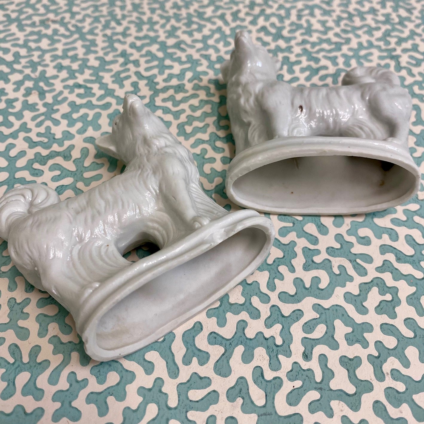 Pair Mini White Bisque Porcelain Standing Dog Figurines  N41