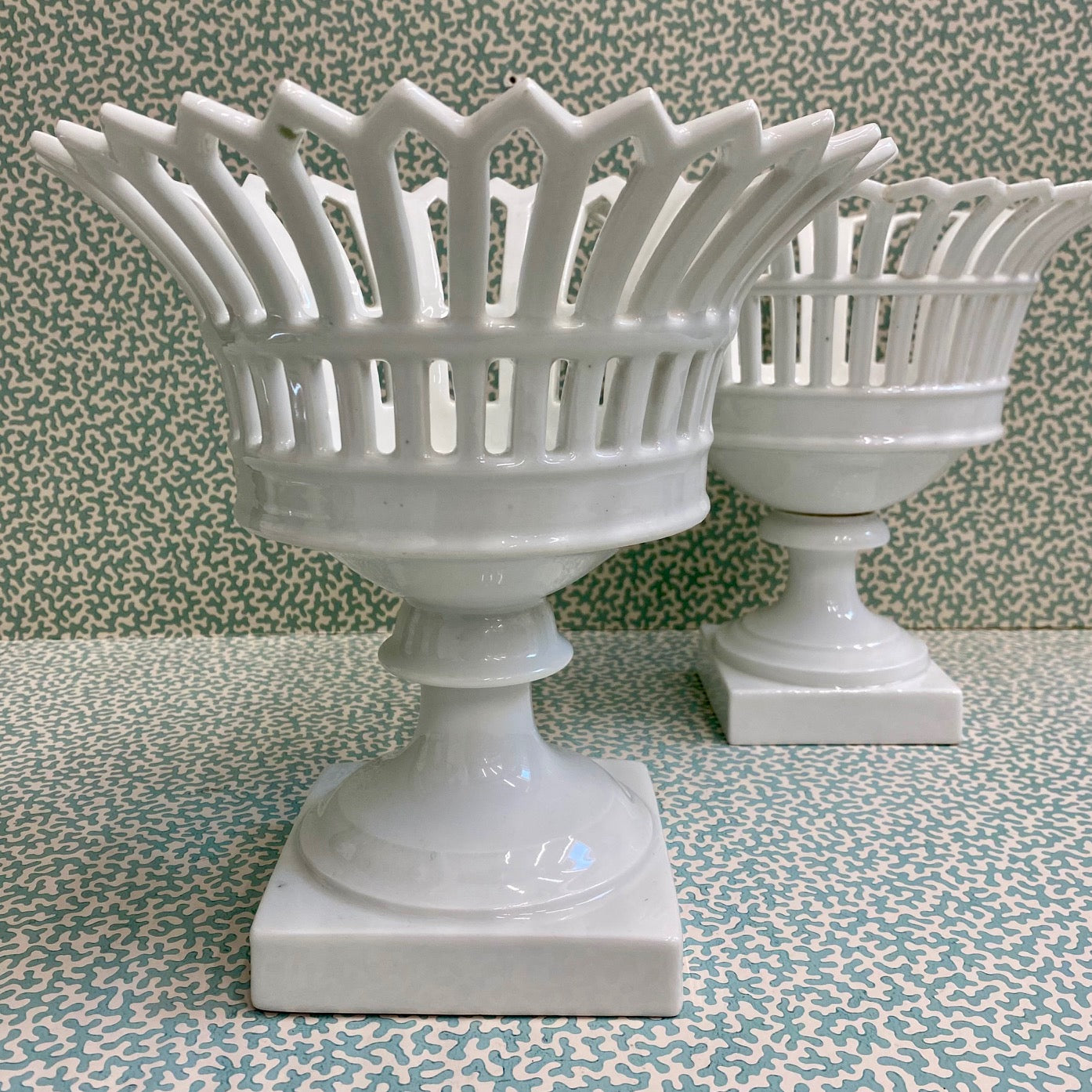 Matched Pair French Lattice Planters  E134