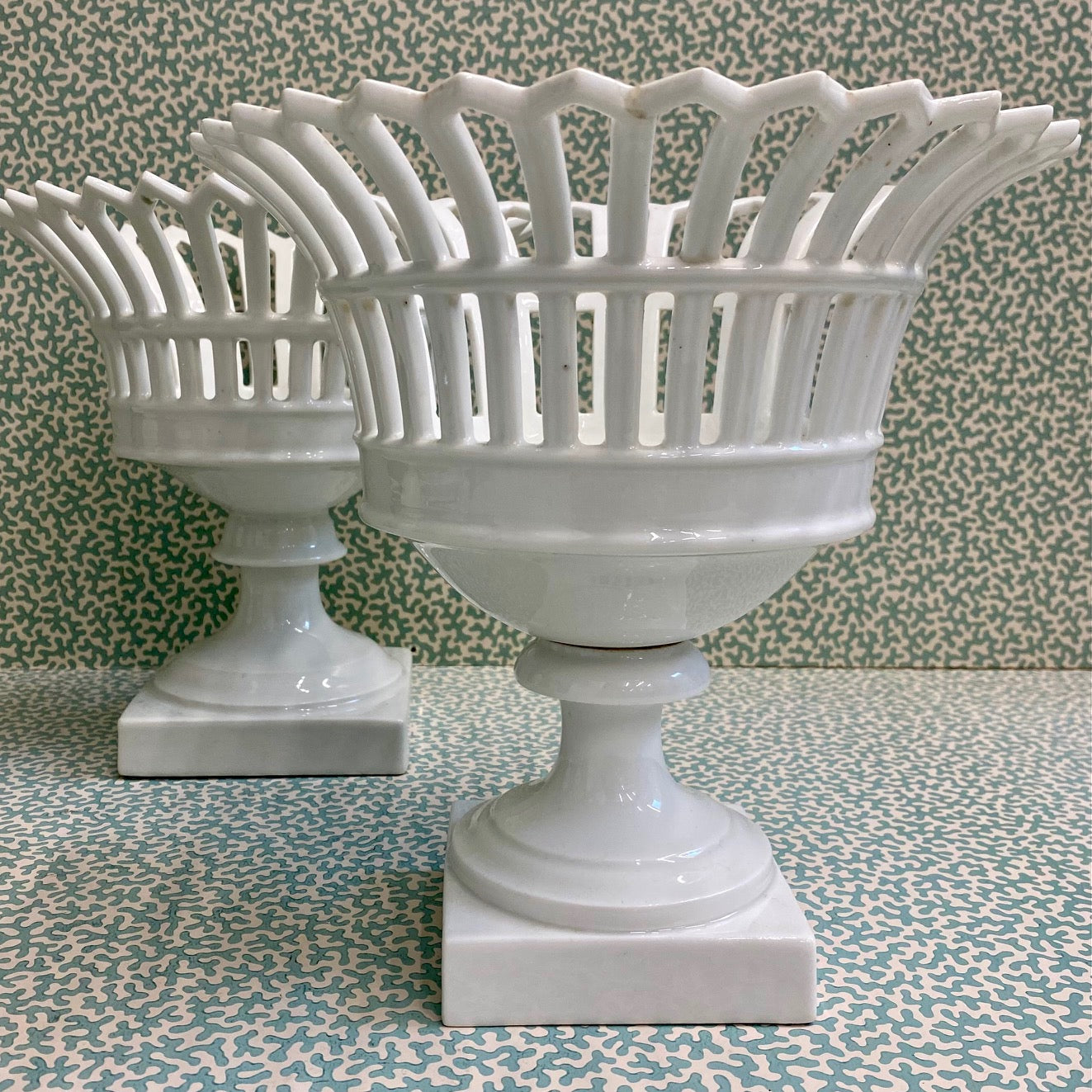 Matched Pair French Lattice Planters  E134