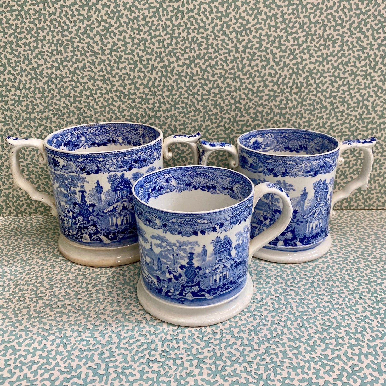 Large Blue & White Double Handled Loving Mug B106