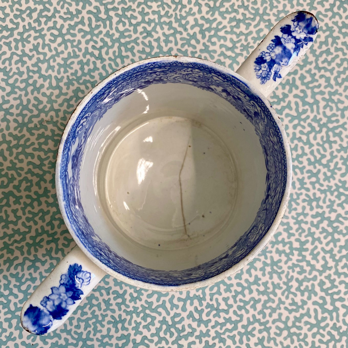 Large Blue & White Double Handled Loving Mug B106