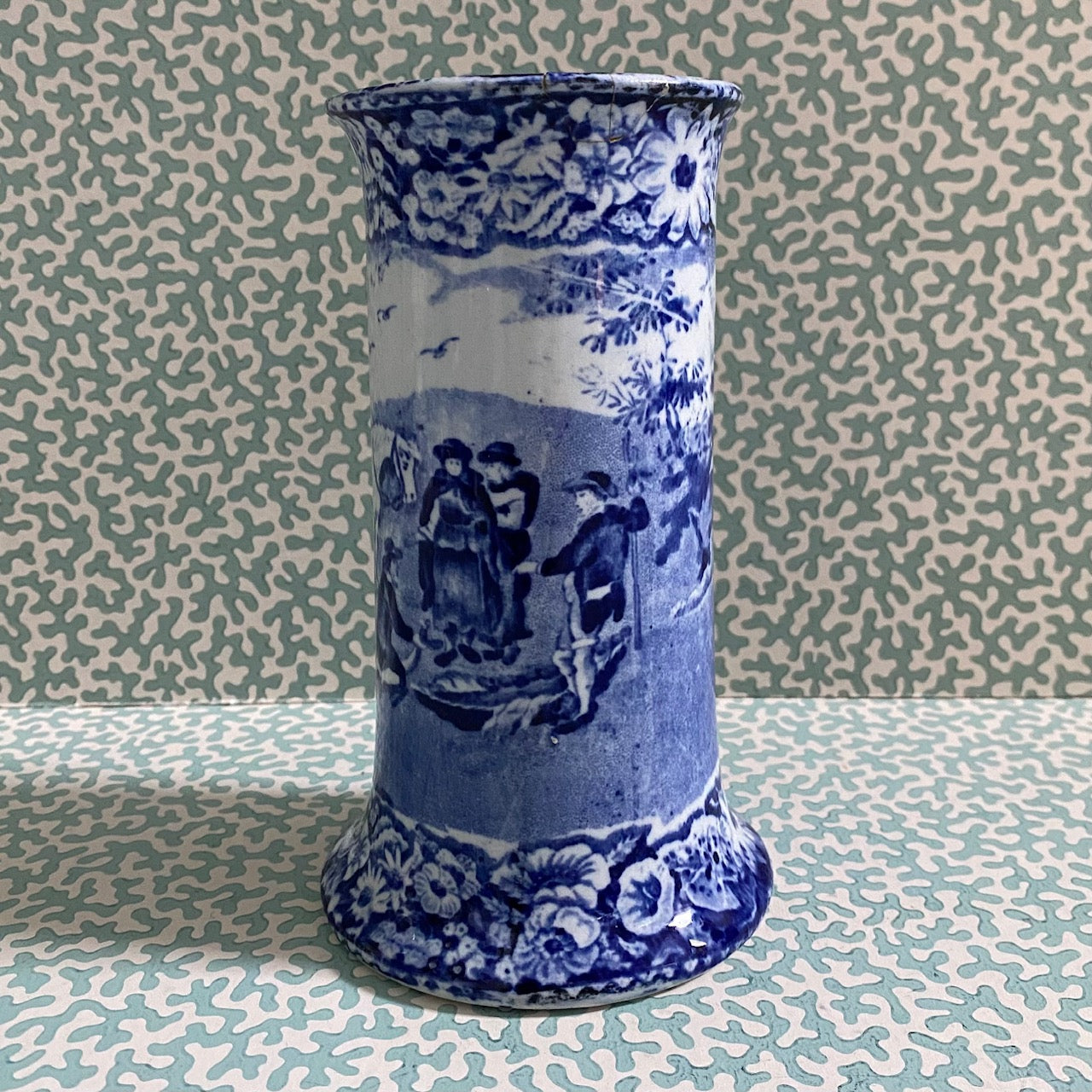 Small Pratts Blue & White Vase Native Scenery Pattern X87