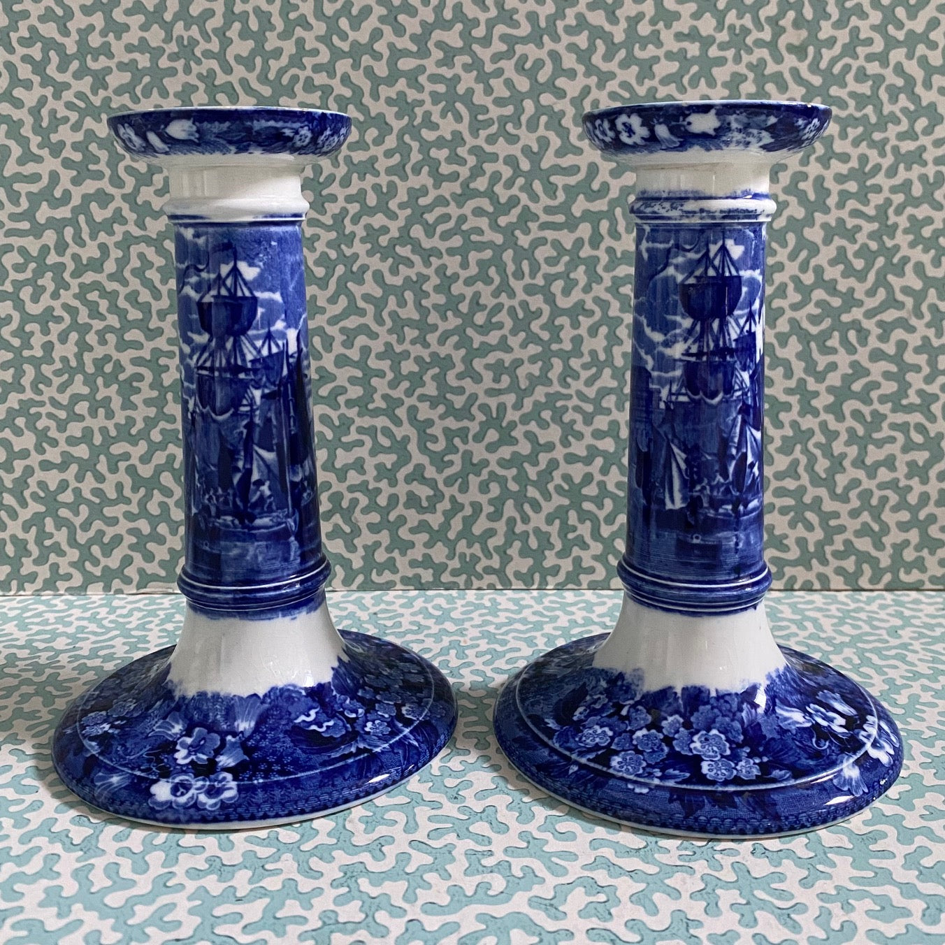 Pair Wedgwood Blue & White Candlesticks  Z75