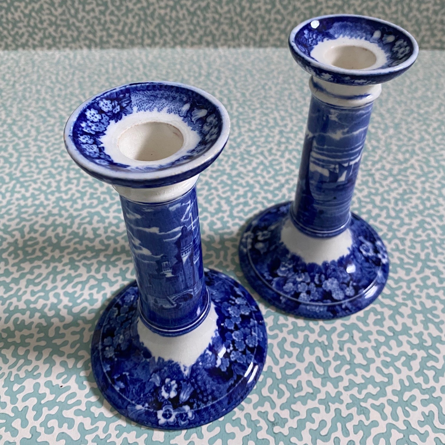 Pair Wedgwood Blue & White Candlesticks  Z75