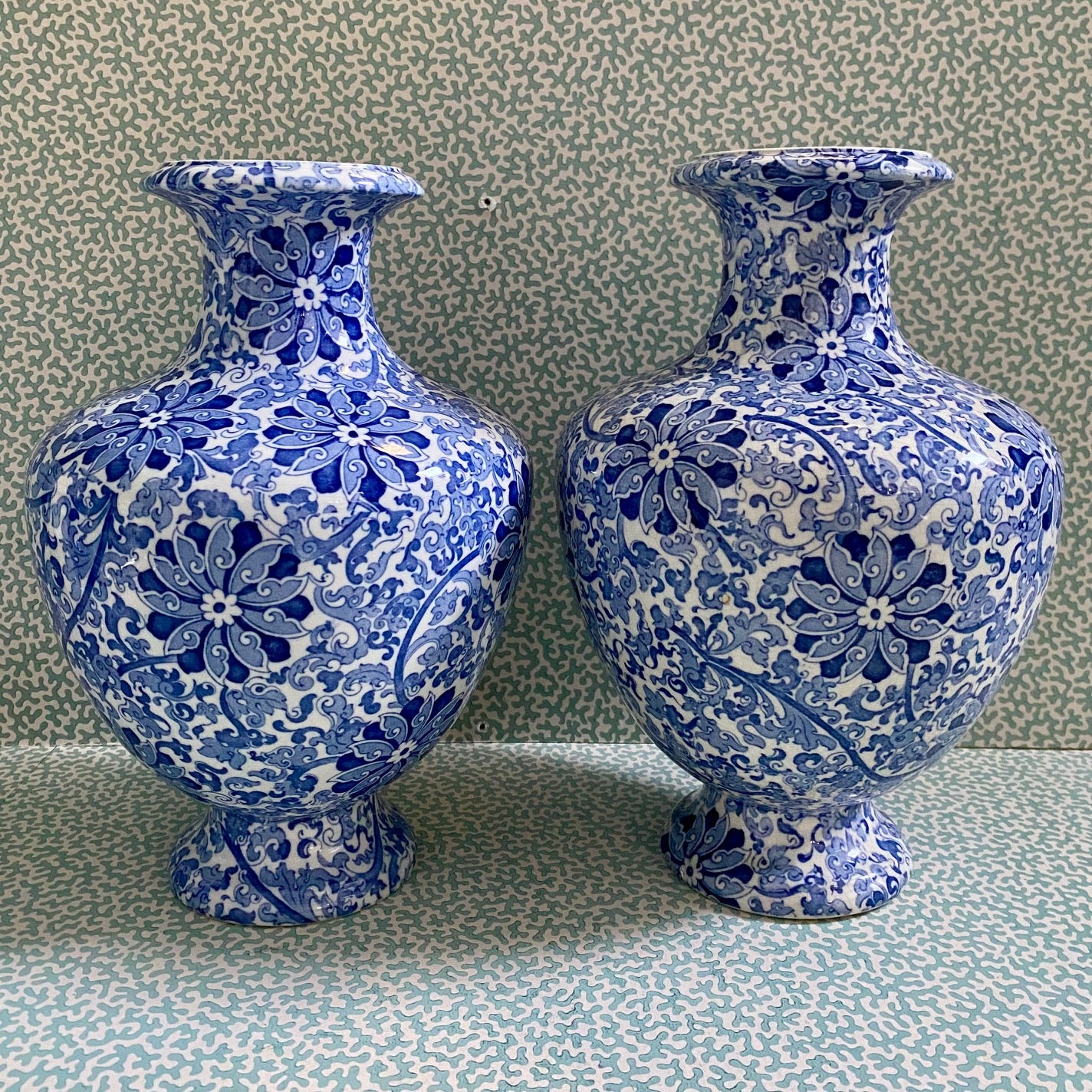 Large Pair Blue and White Wood & Sons Chung Vases  F185