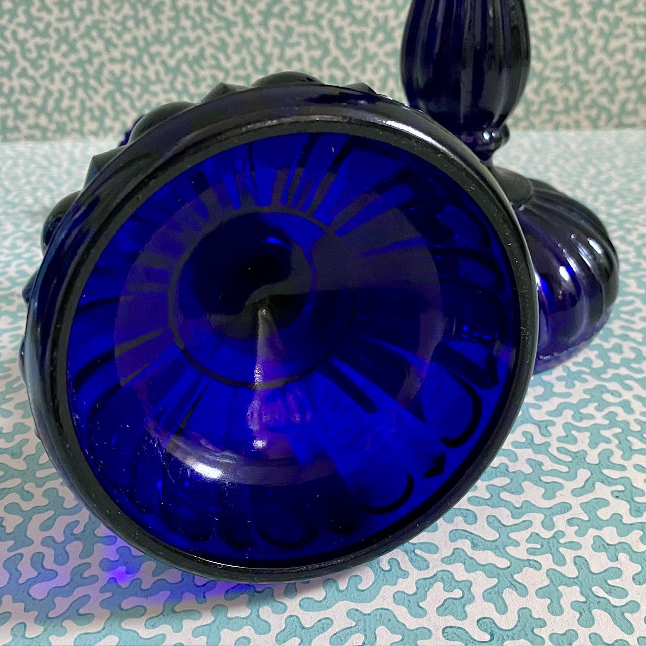 Pair Dark Blue Glass Candlestics  F187