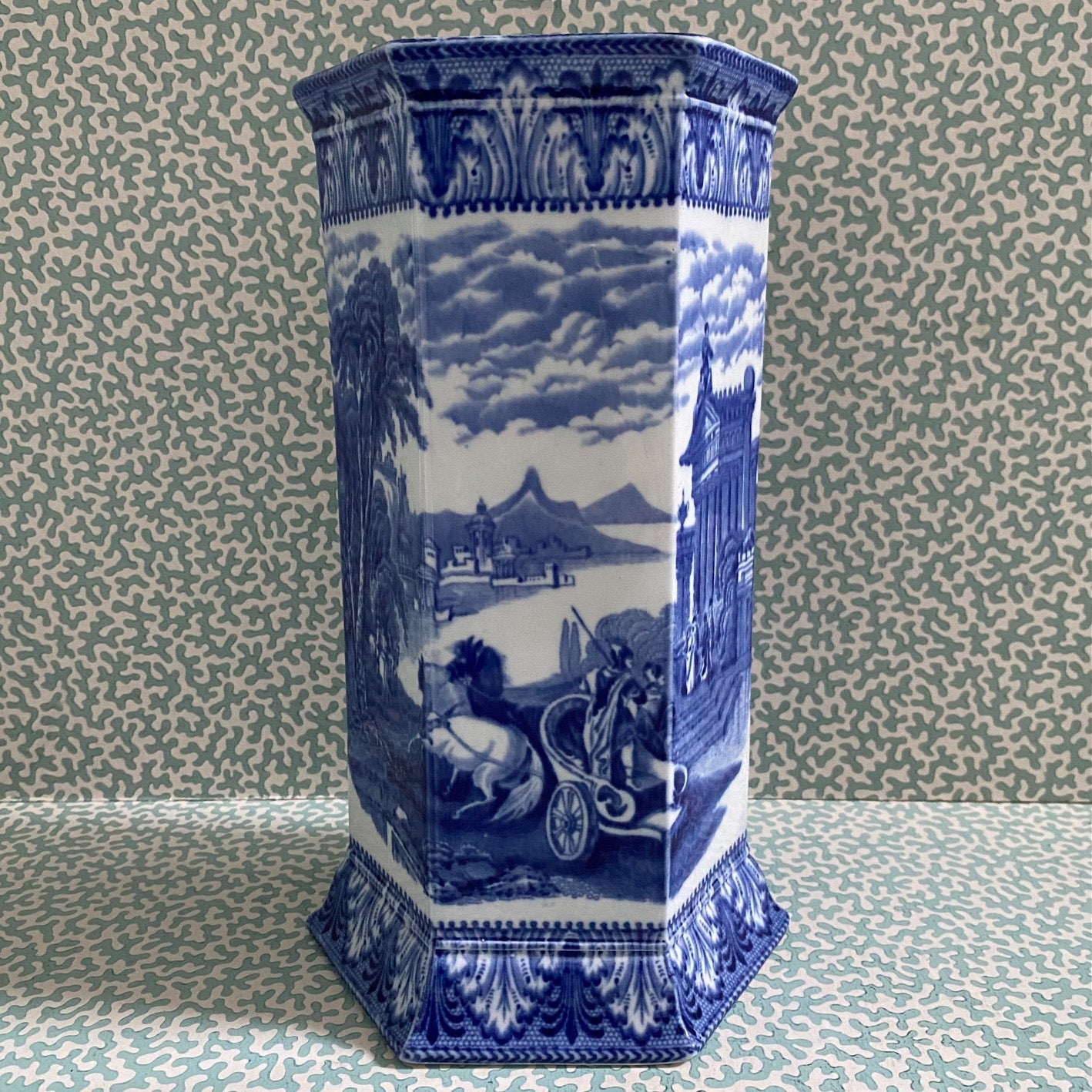 Large Hexagonal Blue & White Cauldon Vase  R94