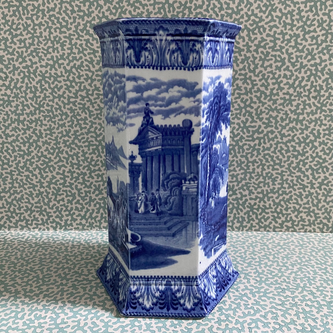 Large Hexagonal Blue & White Cauldon Vase  R94