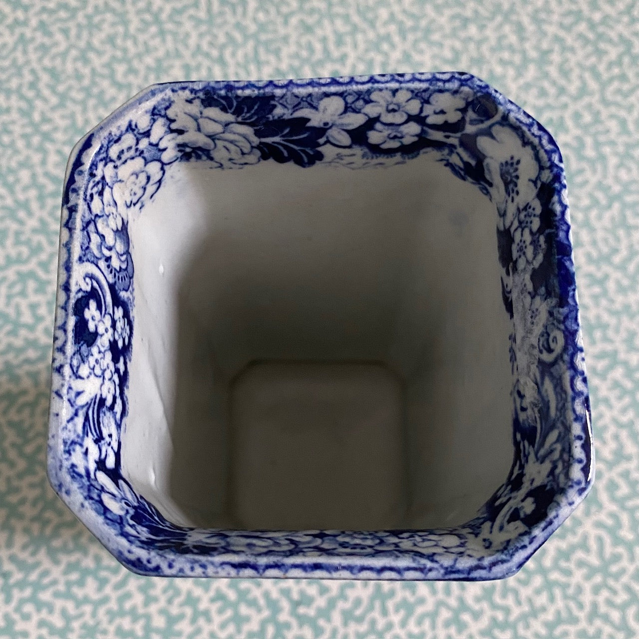 Square Blue & White Vase c1910 Peacock Pattern  A103