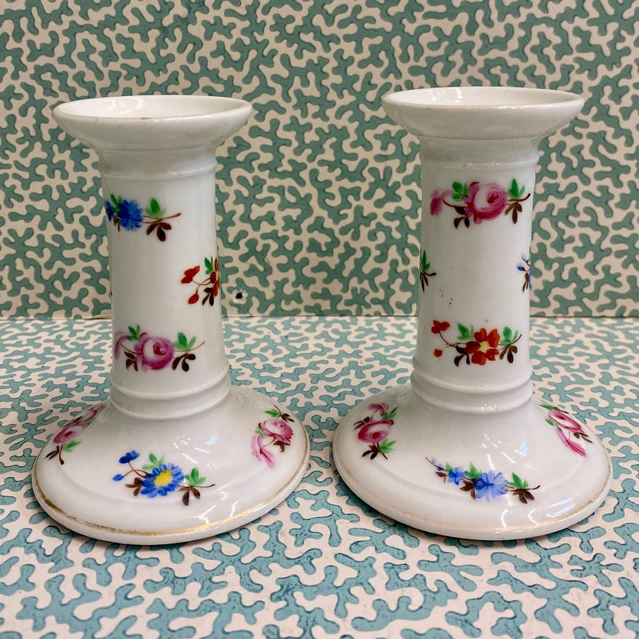 Pair Small Floral Candlesticks Z25