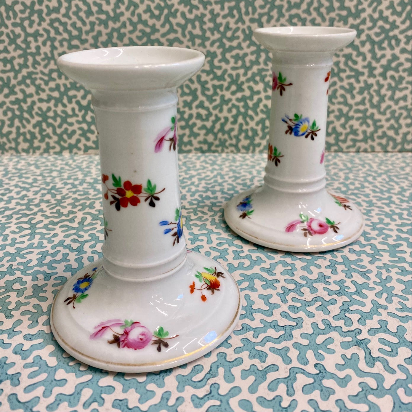 Pair Small Floral Candlesticks Z25