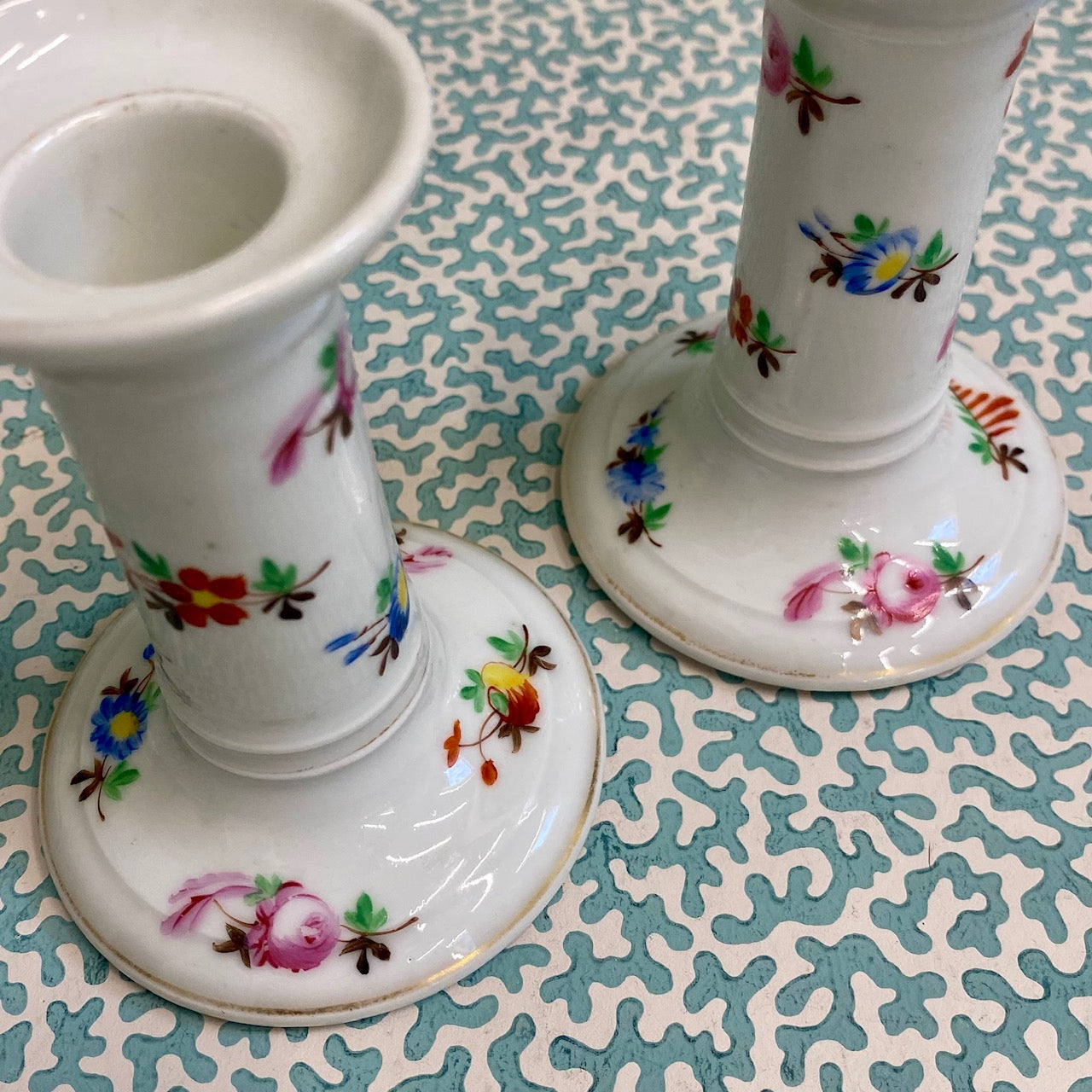 Pair Small Floral Candlesticks Z25