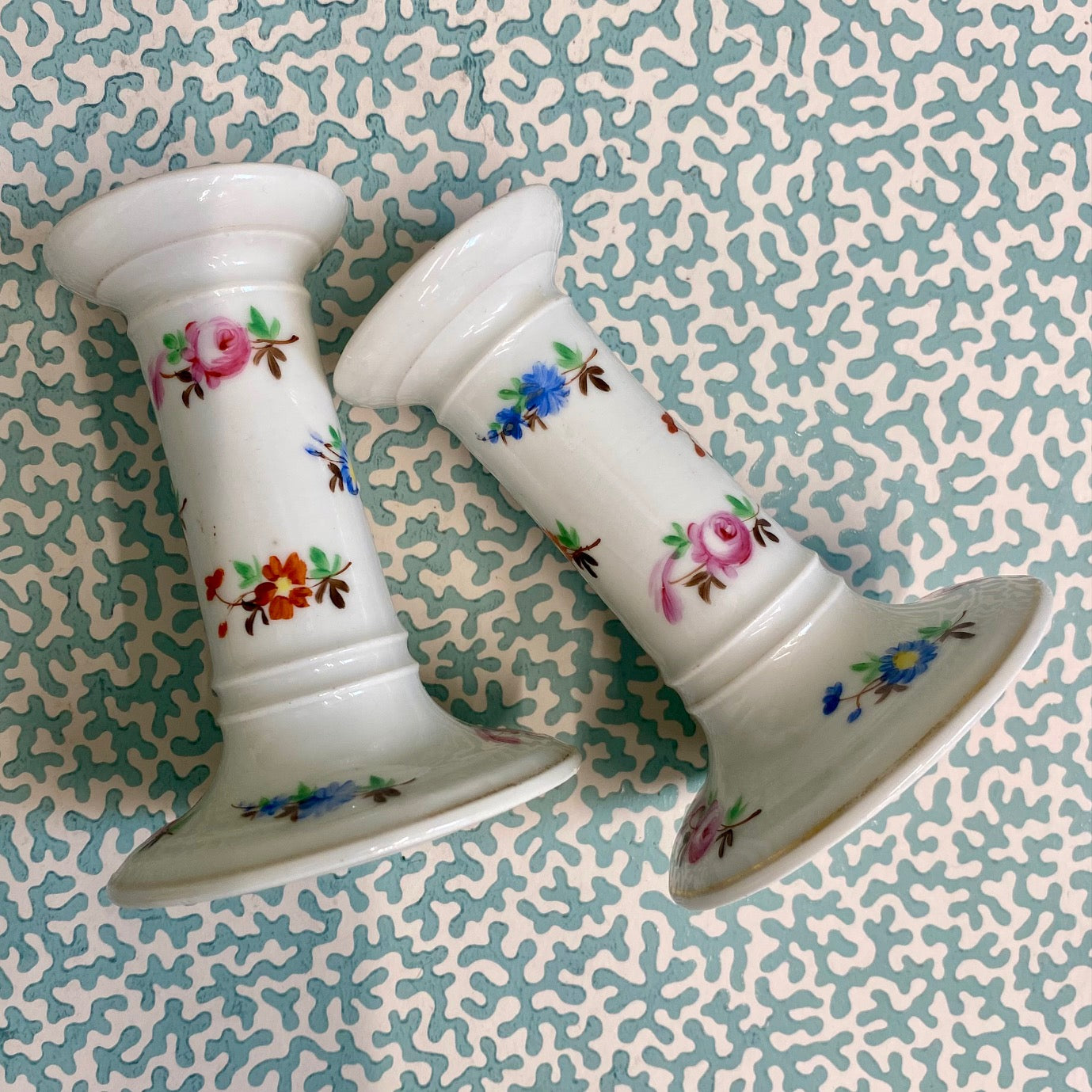 Pair Small Floral Candlesticks Z25
