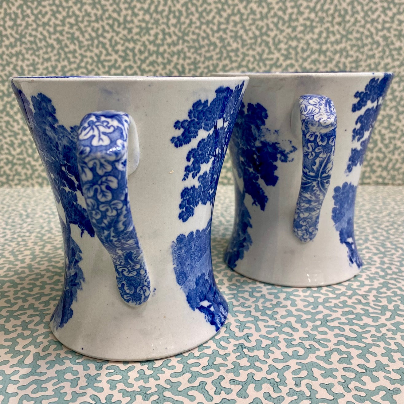 Pair Large Blue & White Adams Cattle Scenery Mugs  G148