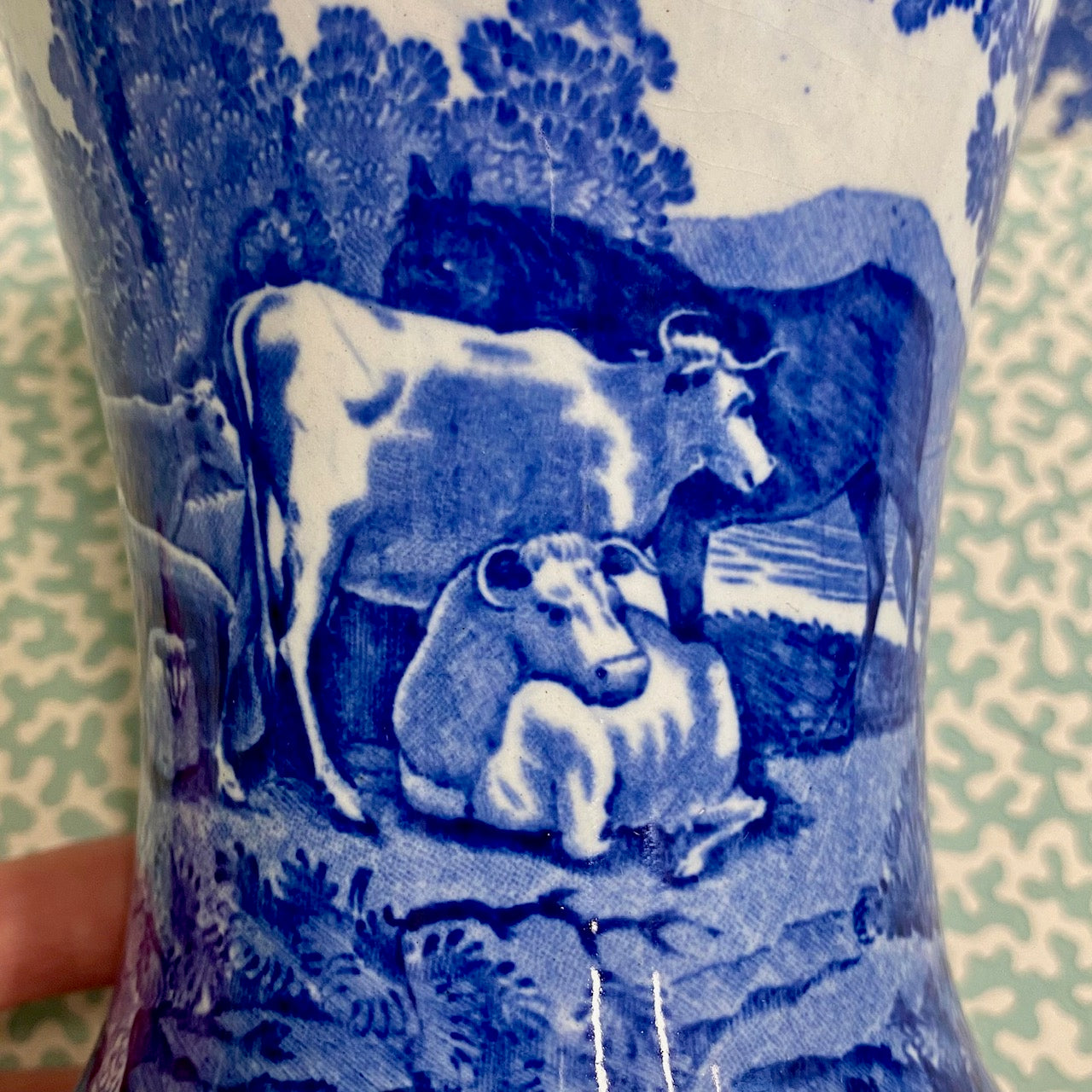 Pair Large Blue & White Adams Cattle Scenery Mugs  G148