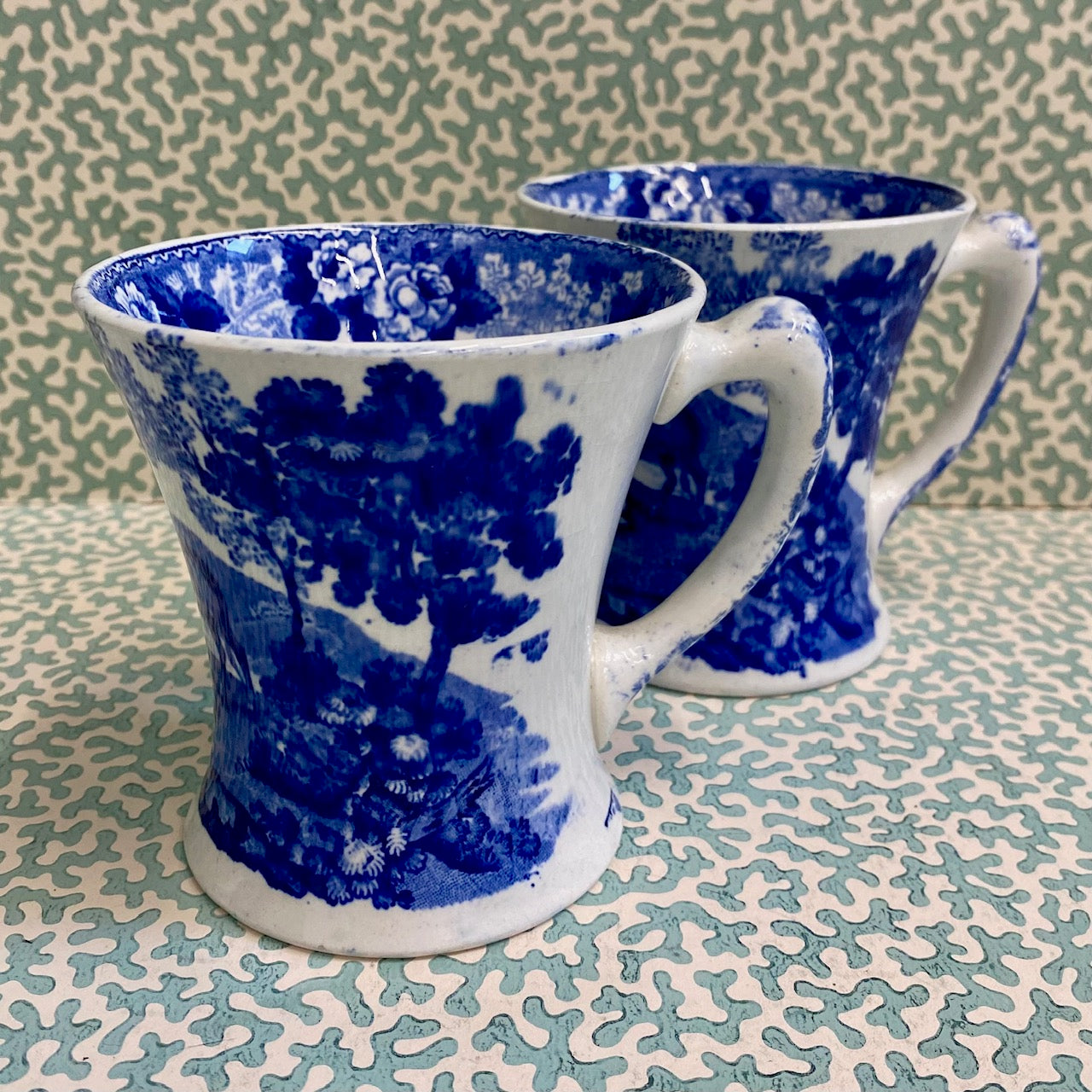 Pair Small Adams Cattle Scenery Pattern Blue & White Mugs  R78