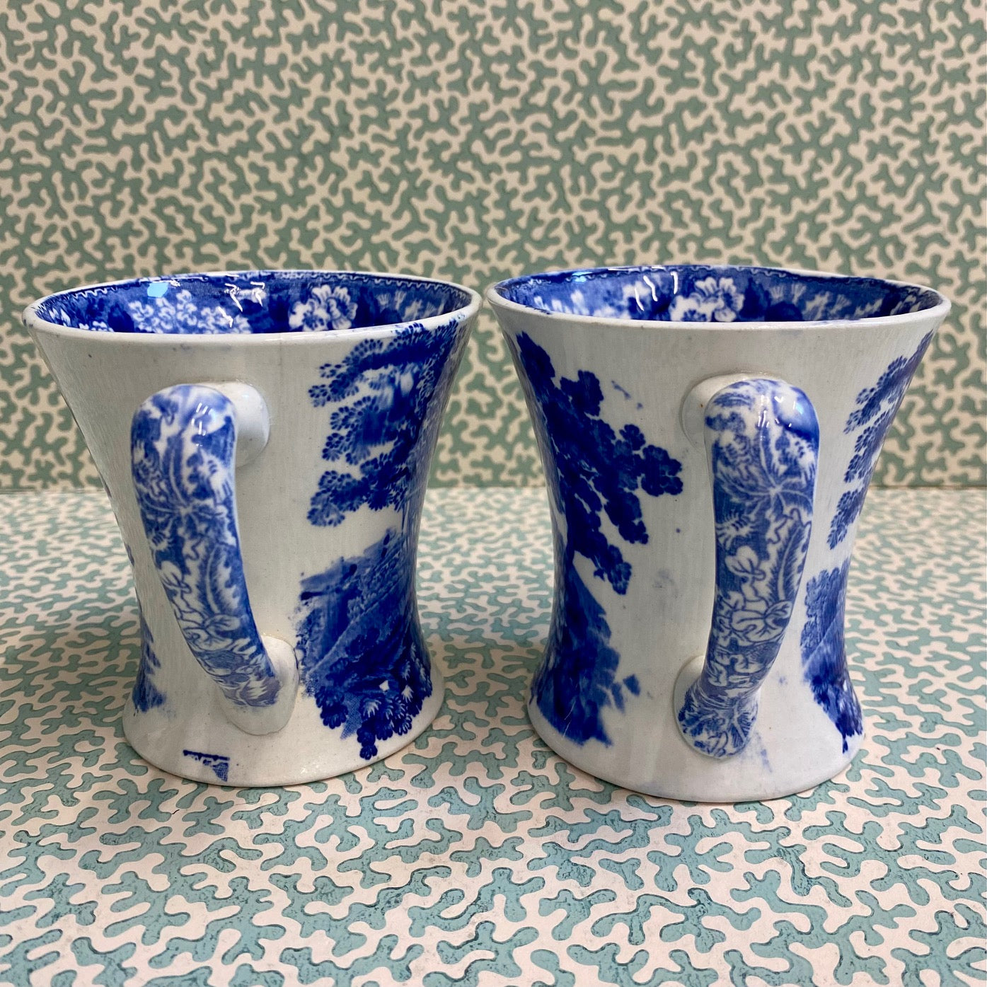 Pair Small Adams Cattle Scenery Pattern Blue & White Mugs  R78