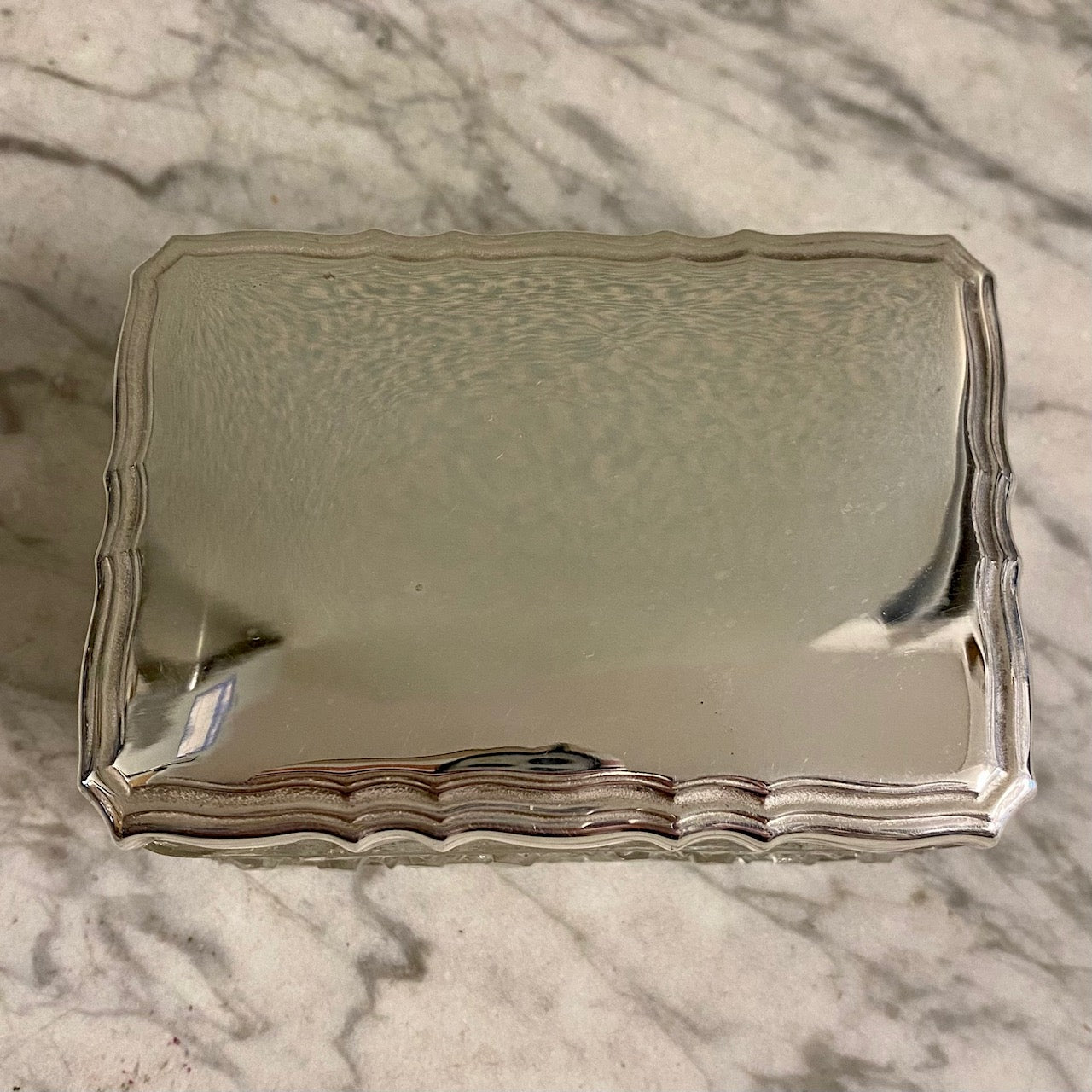 X81 VINTAGE SILVER PLATED CUT GLASS RECTANGULAR SMALL