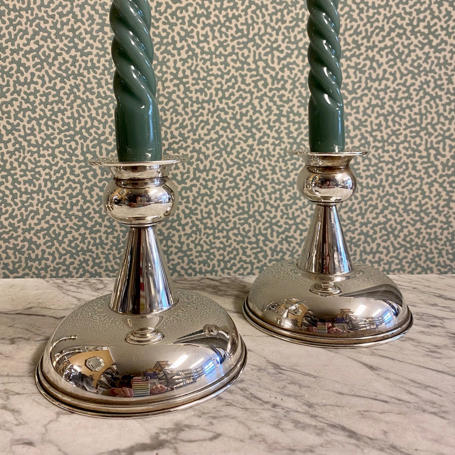 W93 FABULOUS PAIR MID CENTURY DANISH STERLING SILVER CANDLESTICKS