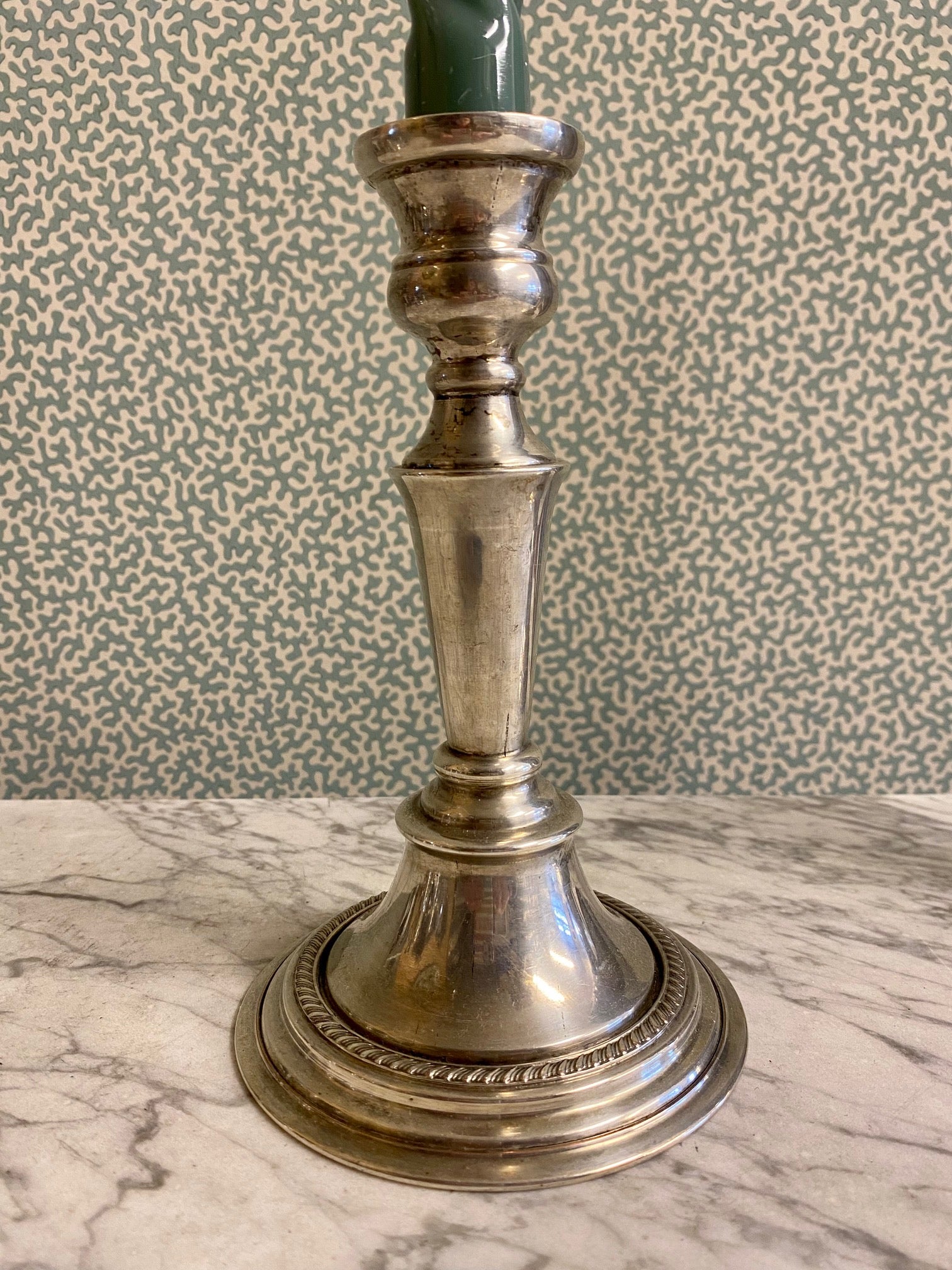 U61 PAIR ANTIQUE SILVER PLATED HEAVY CANDLESTICKS