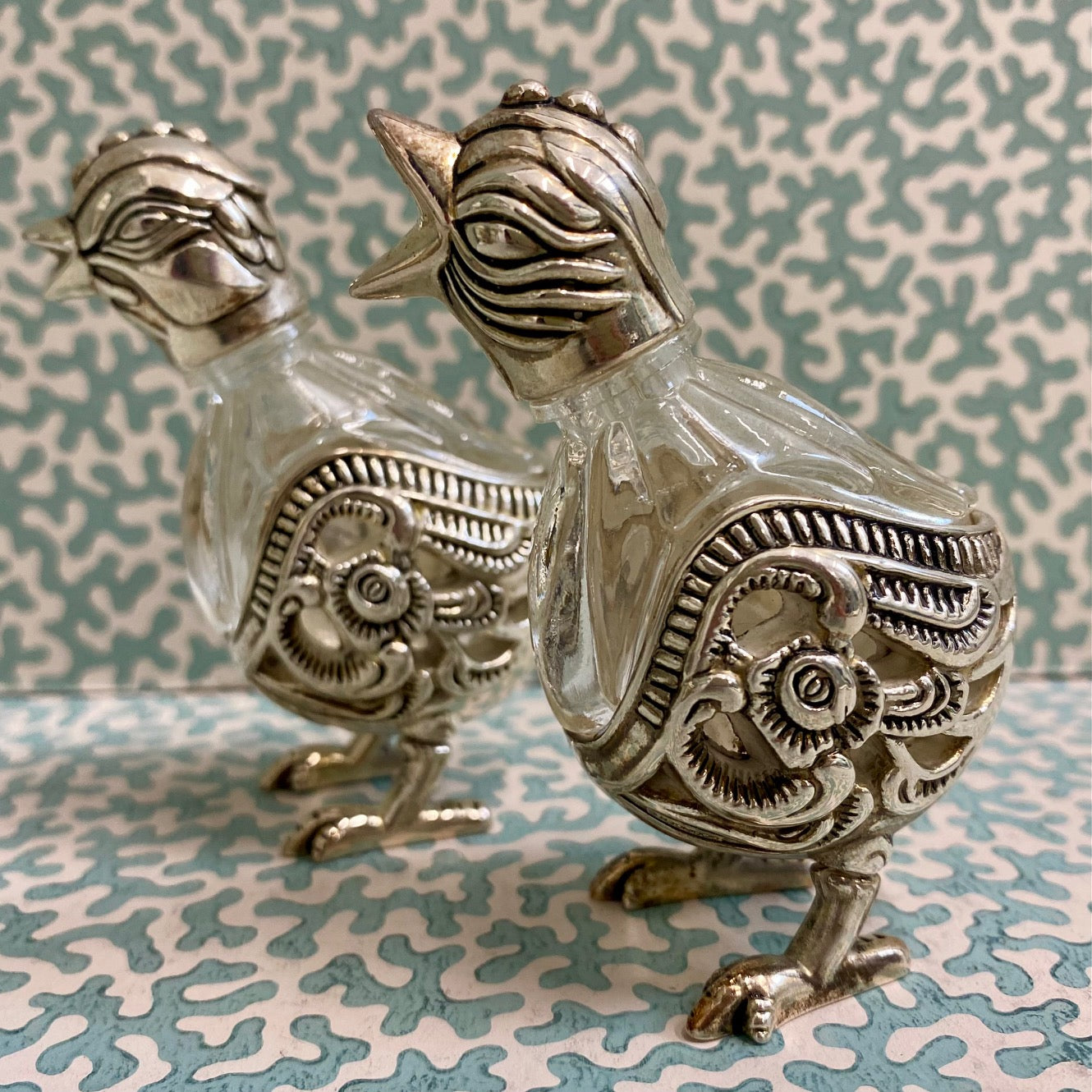 Pair Godinger Silver and Crystal Salt & Pepper Shaker Chicks  R59